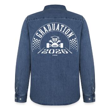 Abschluss 2026 – Schule ist vorbei – Ziellinie – W - Männer Jeanshemd Organic von Stanley/Stella - verwaschenes Mittelblau  - Hinten - AI Model Male 185 light (185cm)