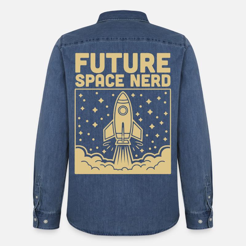 Future Space Nerd Space Rocket Launch - Men’s Organic Denim Shirt by Stanley/Stella - mid washy 