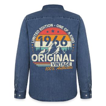 1966 Original Vintage Geburtstag Geschenk - Männer Jeanshemd Organic von Stanley/Stella - verwaschenes Mittelblau  - Hinten - AI Model Male 185 light (185cm)