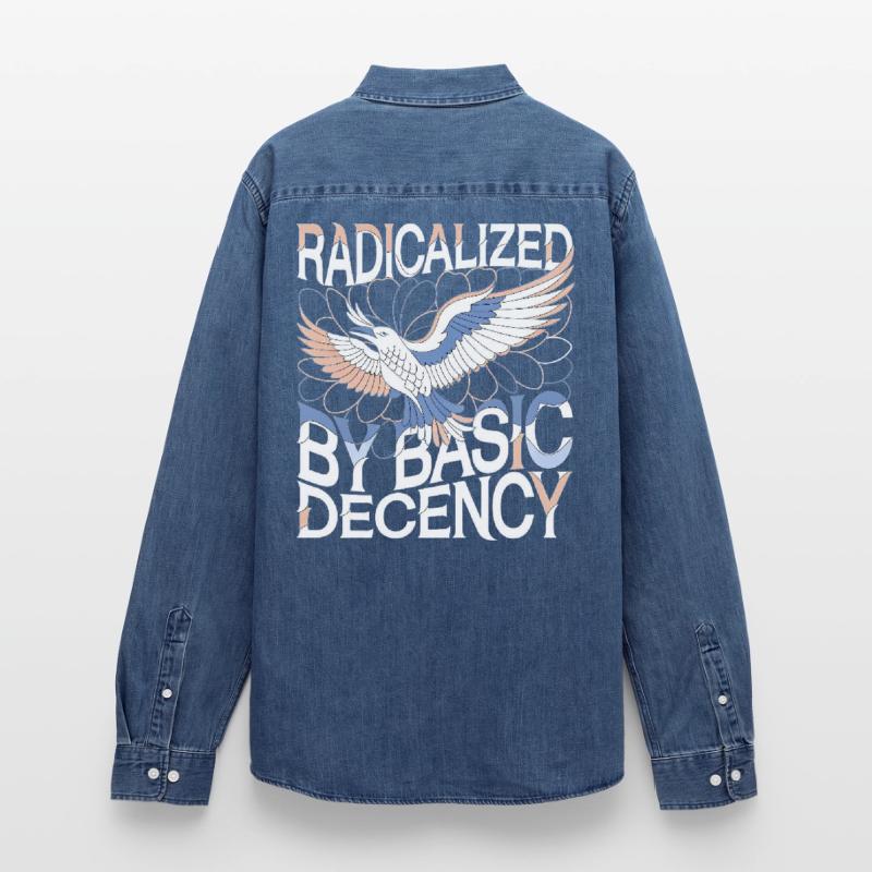 Radicalized by Basic Decency Statement Art Men’s Organic Denim Shirt by Stanley/Stella