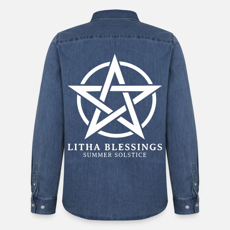 Litha Pagan Solstice d’été Midsommar - Chemise en denim homme bio Stanley/Stella - bleu moyen délavé 