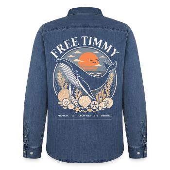 Déclaration de baleines à bosse Timmy Hope Produits dérivés - Chemise en denim homme bio Stanley/Stella - bleu moyen délavé  - Dos - AI Model Male 185 light (185cm)