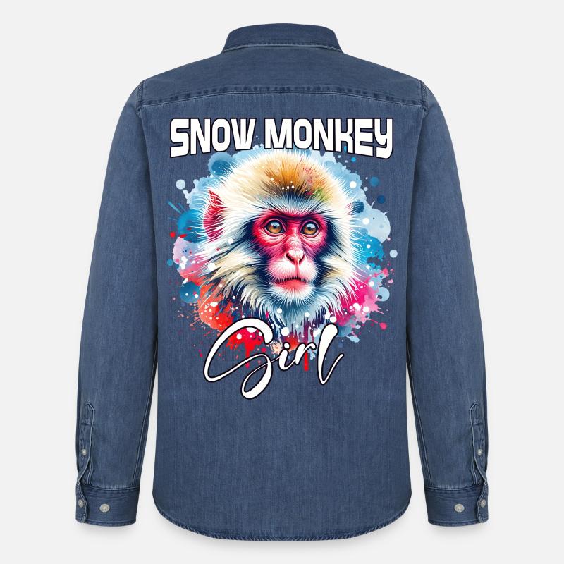 Snow Monkey Mädchen Schneeaffe - Männer Jeanshemd Organic von Stanley/Stella - verwaschenes Mittelblau 
