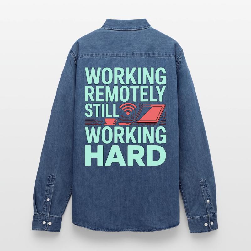 Remote Developer Working Remotely Web Programmer Men’s Organic Denim Shirt by Stanley/Stella