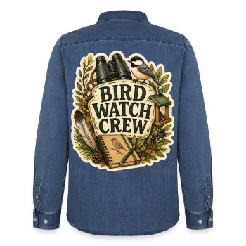 BIRD WATCH CREW Wolken - Männer Jeanshemd Organic von Stanley/Stella - verwaschenes Mittelblau  - Hinten - AI Model Male 185 light (185cm)