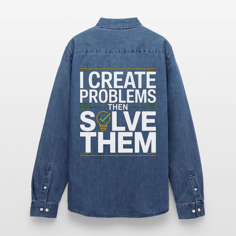 Game Developer I Create Problems Then Game Coder Men’s Organic Denim Shirt by Stanley/Stella