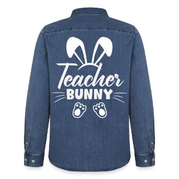 Frohe Ostern Süßer Osterhase Eiersuche Ostereier - Männer Jeanshemd Organic von Stanley/Stella - verwaschenes Mittelblau  - Hinten - AI Model Male 185 light (185cm)