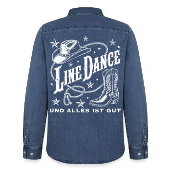 Line Dance Western Flair - Männer Jeanshemd Organic von Stanley/Stella - verwaschenes Mittelblau  - Hinten - AI Model Male 185 light (185cm)
