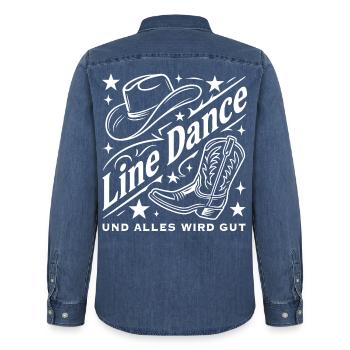 Line Dance Cowboyhut Stiefel Grafik - Männer Jeanshemd Organic von Stanley/Stella - verwaschenes Mittelblau  - Hinten - AI Model Male 185 light (185cm)