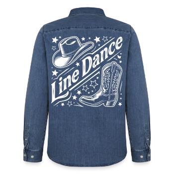 Line Dance Western Grafik - Männer Jeanshemd Organic von Stanley/Stella - verwaschenes Mittelblau  - Hinten - AI Model Male 185 light (185cm)