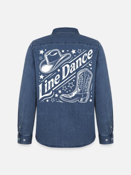 Line Dance Western Graphic - Men’s Organic Denim Shirt by Stanley/Stella - mid washy