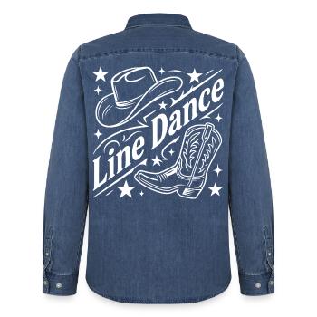 Line Dance Cowboy Flair - Männer Jeanshemd Organic von Stanley/Stella - verwaschenes Mittelblau  - Hinten - AI Model Male 185 light (185cm)