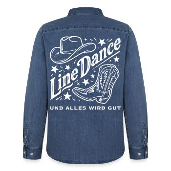 Line Dance Cowboy Flair - Männer Jeanshemd Organic von Stanley/Stella - verwaschenes Mittelblau  - Hinten - AI Model Male 185 light (185cm)