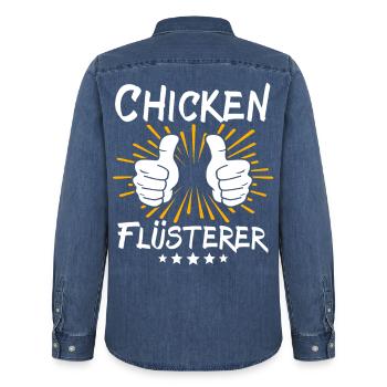 Dicton de poulet - Chemise en denim homme bio Stanley/Stella - bleu moyen délavé  - Dos - AI Model Male 185 light (185cm)