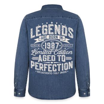 1987 Vintage Vintage Cadeau d’anniversaire Rétro - Chemise en denim homme bio Stanley/Stella - bleu moyen délavé  - Dos - AI Model Male 185 light (185cm)