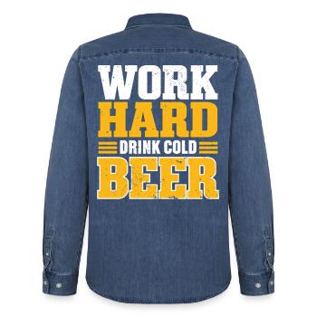 Beer Beer Lover Bavaria Beer Garden Gift - Men’s Organic Denim Shirt by Stanley/Stella - mid washy  - Back - AI Model Male 185 light (185cm)