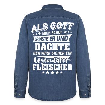 Fleischer - Männer Jeanshemd Organic von Stanley/Stella - verwaschenes Mittelblau  - Hinten - AI Model Male 185 light (185cm)