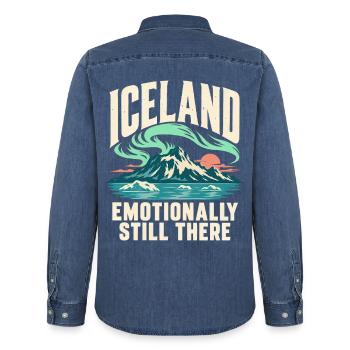 Island Nordlichter Reise Souvenir - Männer Jeanshemd Organic von Stanley/Stella - verwaschenes Mittelblau  - Hinten - AI Model Male 185 light (185cm)