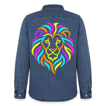 Löwe – Bunte Neon-Grafik - Männer Jeanshemd Organic von Stanley/Stella - verwaschenes Mittelblau  - Hinten - AI Model Male 185 light (185cm)