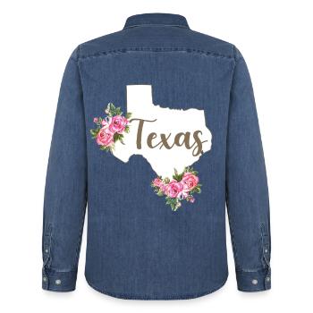 Texas Karte Blumen Floral Western Cowgirl Texas - Männer Jeanshemd Organic von Stanley/Stella - verwaschenes Mittelblau  - Hinten - AI Model Male 185 light (185cm)