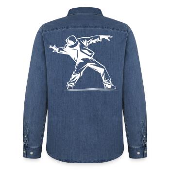Breakdancer Skizze - Männer Jeanshemd Organic von Stanley/Stella - verwaschenes Mittelblau  - Hinten - AI Model Male 185 light (185cm)