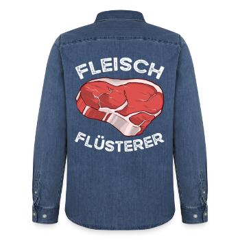 Fleisch Flüsterer - Männer Jeanshemd Organic von Stanley/Stella - verwaschenes Mittelblau  - Hinten - AI Model Male 185 light (185cm)