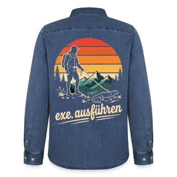 Programmierer Humor exe Echse ausführen - Männer Jeanshemd Organic von Stanley/Stella - verwaschenes Mittelblau  - Hinten - AI Model Male 185 light (185cm)