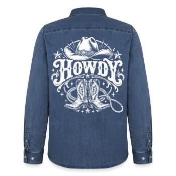 Howdy Western - Männer Jeanshemd Organic von Stanley/Stella - verwaschenes Mittelblau  - Hinten - AI Model Male 185 light (185cm)