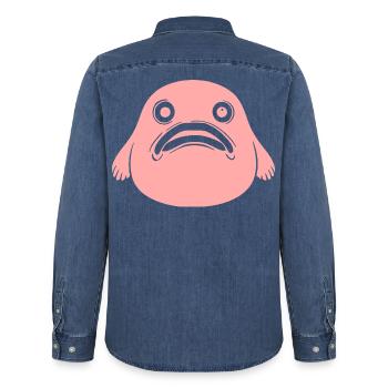 Blobfisch Fisch rosa Meeresfisch Geschenk  - Männer Jeanshemd Organic von Stanley/Stella - verwaschenes Mittelblau  - Hinten - AI Model Male 185 light (185cm)