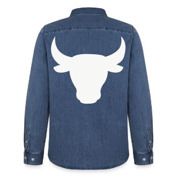 Stierkopf Silhouette - Männer Jeanshemd Organic von Stanley/Stella - verwaschenes Mittelblau  - Hinten - AI Model Male 185 light (185cm)