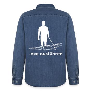 Admin Informatiker Programmierer Exe Ausführen - Männer Jeanshemd Organic von Stanley/Stella - verwaschenes Mittelblau  - Hinten - AI Model Male 185 light (185cm)