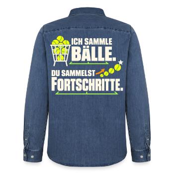 Tennistrainer Tennis Coach Tennislehrer Geschenk - Männer Jeanshemd Organic von Stanley/Stella - verwaschenes Mittelblau  - Hinten - AI Model Male 185 light (185cm)