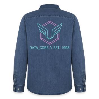 Cyberpunk & Synthwave Symbol Data Core 1998  - Männer Jeanshemd Organic von Stanley/Stella - verwaschenes Mittelblau  - Hinten - AI Model Male 185 light (185cm)