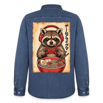 Gamer, Gaming, Japanische, Zocker, Capybara, Ramen - Männer Jeanshemd Organic von Stanley/Stella - verwaschenes Mittelblau  - Hinten - AI Model Male 185 light (185cm)