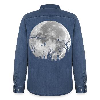 Ganze Nacht: Unheimlicher Wald - Männer Jeanshemd Organic von Stanley/Stella - verwaschenes Mittelblau  - Hinten - AI Model Male 185 light (185cm)