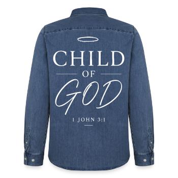 1. Johannes 3,1 Christliches Glaubensdesign - Männer Jeanshemd Organic von Stanley/Stella - verwaschenes Mittelblau  - Hinten - AI Model Male 185 light (185cm)