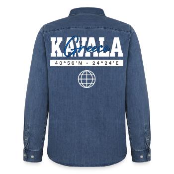 Kavala Griechenland Koordinaten Reise Souvenir - Männer Jeanshemd Organic von Stanley/Stella - verwaschenes Mittelblau  - Hinten - AI Model Male 185 light (185cm)