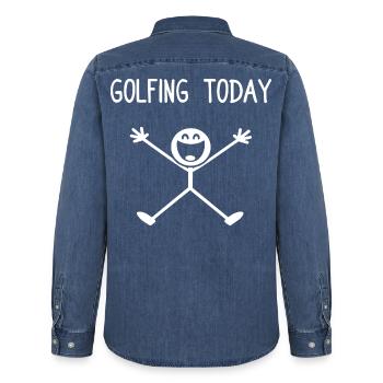 Golfing today Golfer Golf Golfen - Männer Jeanshemd Organic von Stanley/Stella - verwaschenes Mittelblau  - Hinten - AI Model Male 185 light (185cm)