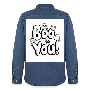 Buh auf dich! Süße Geister Halloween - Männer Jeanshemd Organic von Stanley/Stella - verwaschenes Mittelblau  - Hinten - AI Model Male 185 light (185cm)