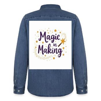 Magie in der Entstehung - Männer Jeanshemd Organic von Stanley/Stella - verwaschenes Mittelblau  - Hinten - AI Model Male 185 light (185cm)
