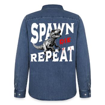 Spawn Die Repeat Raptor Gaming Design Dino - Männer Jeanshemd Organic von Stanley/Stella - verwaschenes Mittelblau  - Hinten - AI Model Male 185 light (185cm)