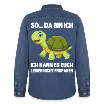 So da bin ich lustige Schildkröte Spruch - Männer Jeanshemd Organic von Stanley/Stella - verwaschenes Mittelblau  - Hinten - AI Model Male 185 light (185cm)