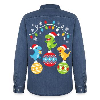 Süße Weihnachts Dinosaurier - Männer Jeanshemd Organic von Stanley/Stella - verwaschenes Mittelblau  - Hinten - AI Model Male 185 light (185cm)