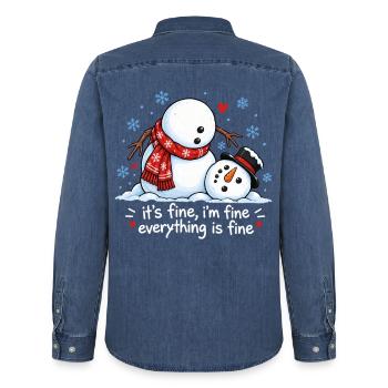 Lustiger Schneemann Frohe Weihnachten Winter-Schnee - Männer Jeanshemd Organic von Stanley/Stella - verwaschenes Mittelblau  - Hinten - AI Model Male 185 light (185cm)