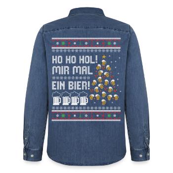 Bier Weihnachtsbaum – Ho Ho Hol mir mal ein Bier - Männer Jeanshemd Organic von Stanley/Stella - verwaschenes Mittelblau  - Hinten - AI Model Male 185 light (185cm)