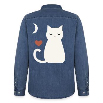 Halloween Katze Damen - Männer Jeanshemd Organic von Stanley/Stella - verwaschenes Mittelblau  - Hinten - AI Model Male 185 light (185cm)