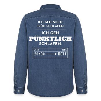 Ich geh pünktlich schlafen - Lustig Älter werden - Männer Jeanshemd Organic von Stanley/Stella - verwaschenes Mittelblau  - Hinten - AI Model Male 185 light (185cm)
