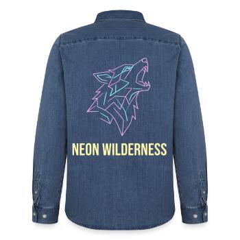 Wolf Neon Wilderness - Männer Jeanshemd Organic von Stanley/Stella - verwaschenes Mittelblau  - Hinten - AI Model Male 185 light (185cm)