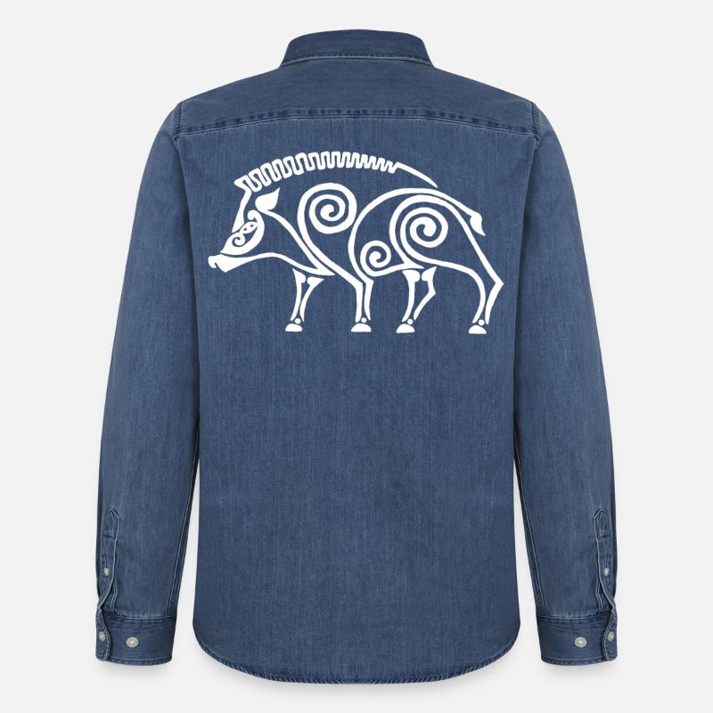 weißer keltischer Eber - Männer Jeanshemd Organic von Stanley/Stella - verwaschenes Mittelblau 