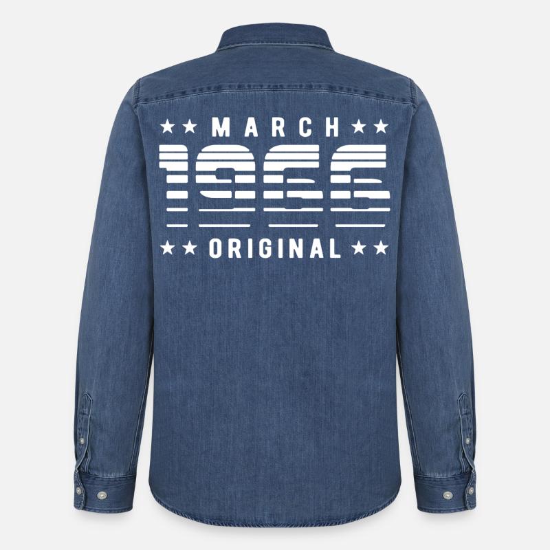 Marzo 1966 Anniversario Vintage Originale a Righe - Camicia in denim uomo bio di Stanley/Stella - blu medio slavato